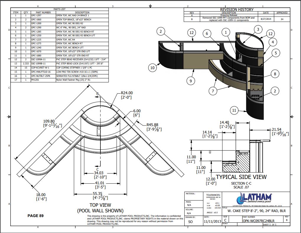 Wedding Cake Corner Step Polymer 3-Tread 2'R w/ Double Bench